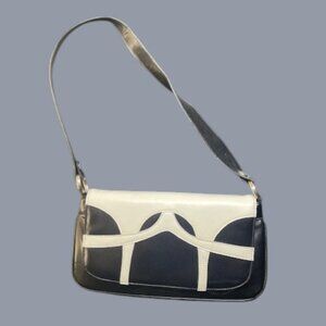 black, white purse